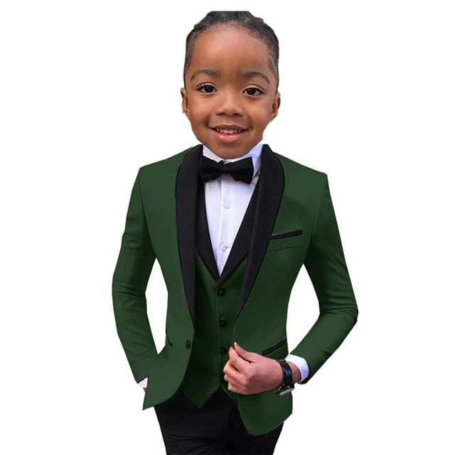 Slim Fit Boy's Suit Set 3 Pieces Tuxedo For Formal Occasion Blazer Vest And Pants
