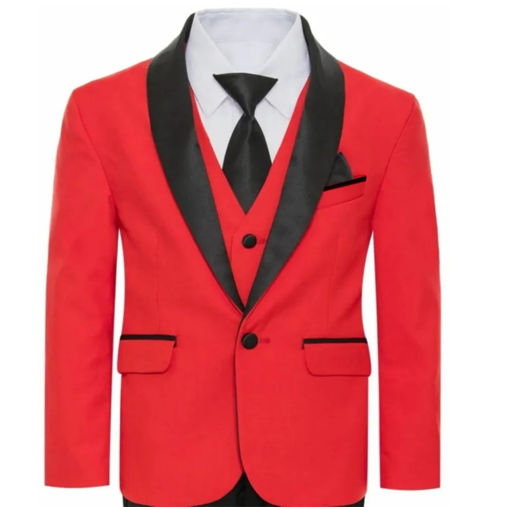 Slim Fit Boy's Suit Set 3 Pieces Tuxedo For Formal Occasion Blazer Vest And Pants