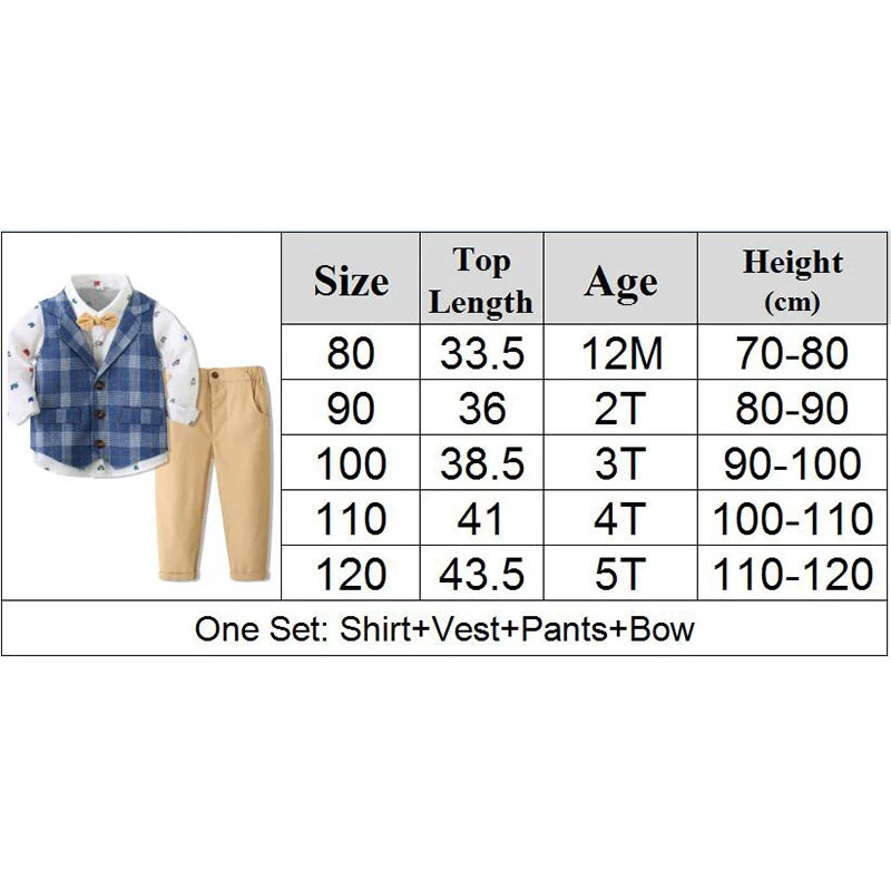 Outfit Plaid Vest with Car Printed Shirt Kid Daily Clothes