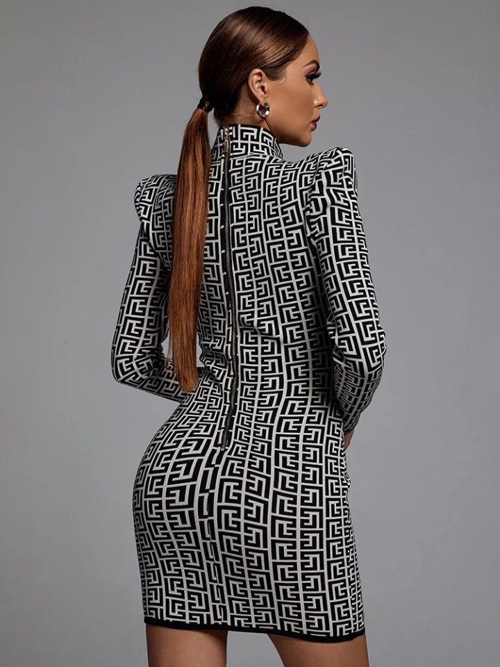 Mini Dress Long Sleeves Stand Collar Celebrity Party Club
