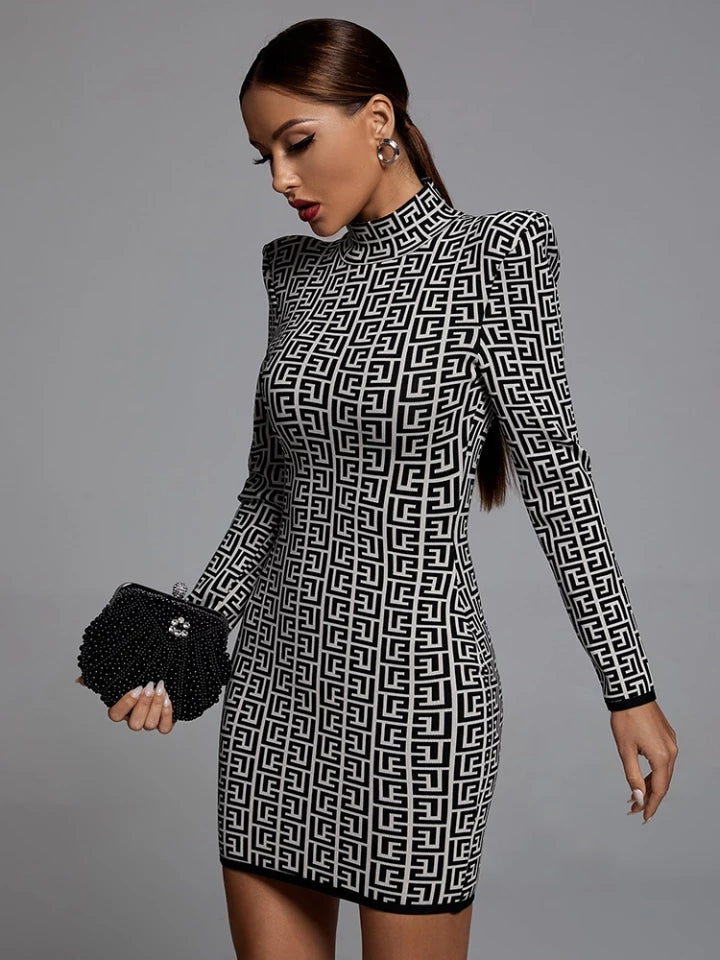 Mini Dress Long Sleeves Stand Collar Celebrity Party Club