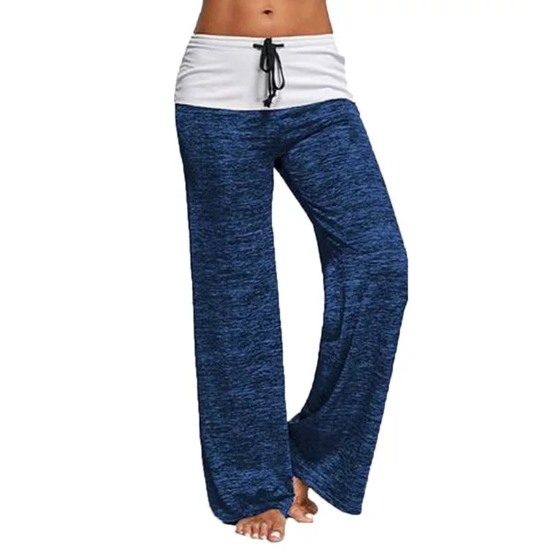 Women Wide Leg Pants Lace Up Fitness Plus Size Trousers High Waist