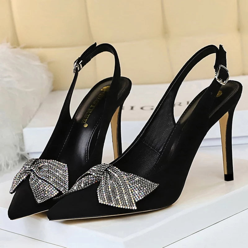 9.5cm High Heels Wedding Bridal Stripper Glitter Crystal Heels Prom Red Shoes