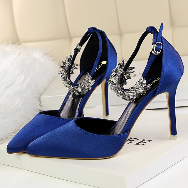 9.5cm Stripper High Heels Bridal Sandals Designer Silk