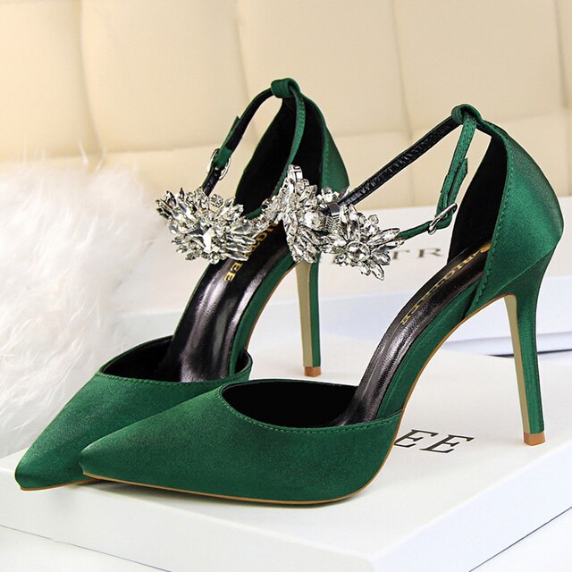 9.5cm Stripper High Heels Bridal Sandals Designer Silk