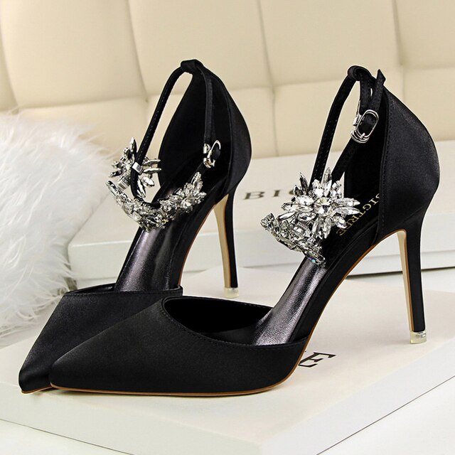 9.5cm Stripper High Heels Bridal Sandals Designer Silk