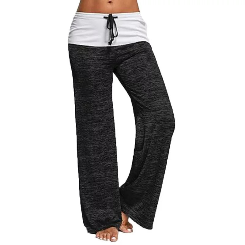 Women Wide Leg Pants Lace Up Fitness Plus Size Trousers High Waist