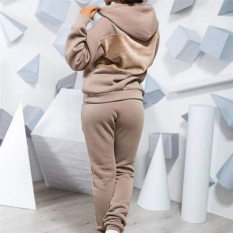 Green & khaki Tracksuit Full Sleeve Hoodied Sweatshirt Pockets Pants Suit Two Piece Set Outfits Sweatsuit