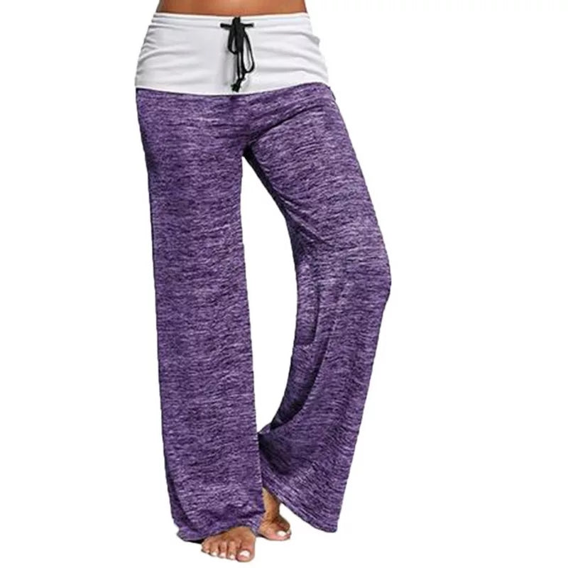 Women Wide Leg Pants Lace Up Fitness Plus Size Trousers High Waist