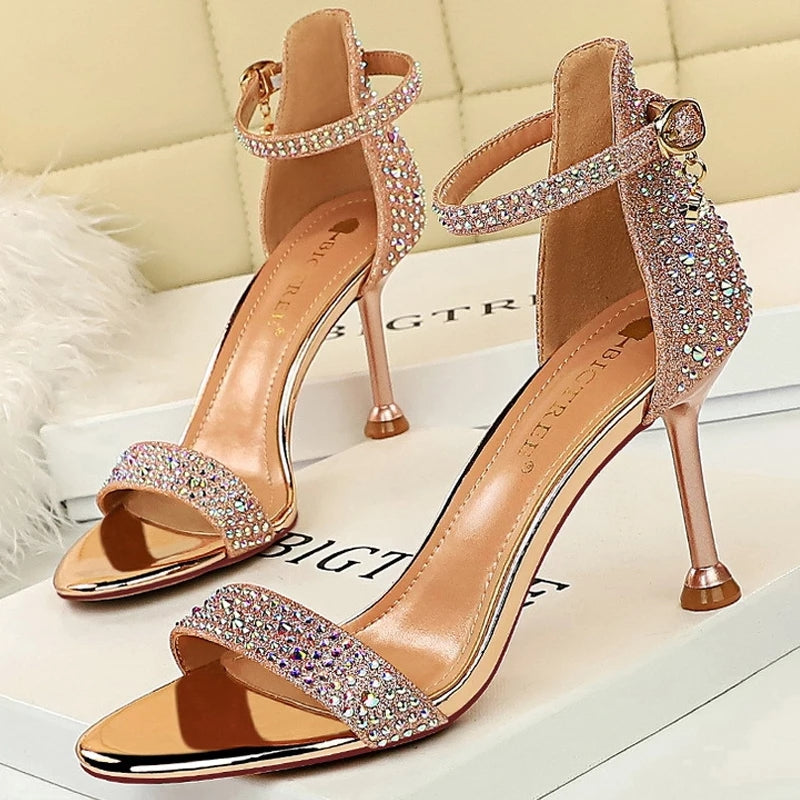 Rhinestone Sexy High Heels Strappy Sliver Gold Wedding Shoes