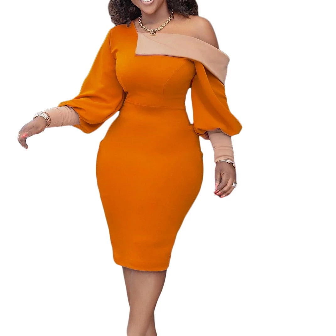 Women Lantern Shoulder Africa Kanga Clothing Fashion New Patchwork Sexy Elegant African OL Party Dress
