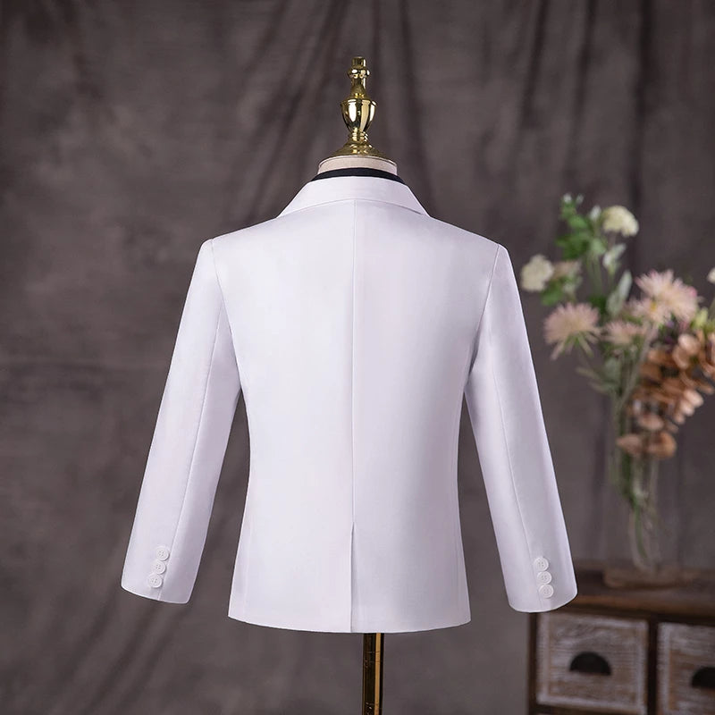 Flower Boys White Baptism Suit Kids Jakcet Vest Pants 3PCS Formal