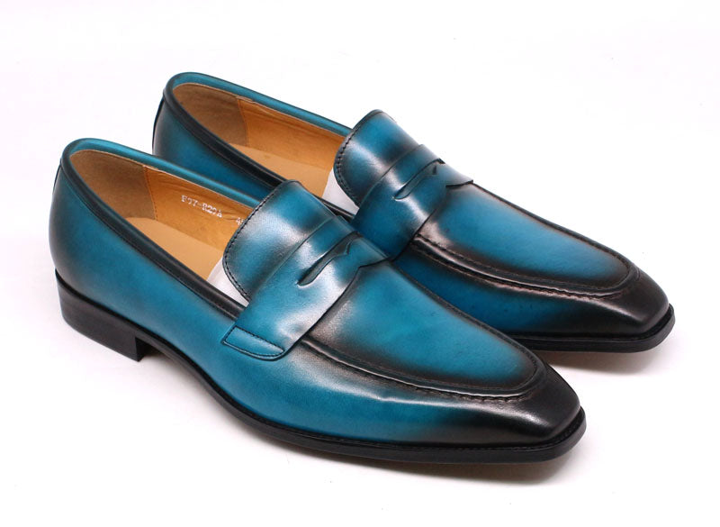 Genuine Leather Light Blue Men Dress Shoes Wedding Party Shoes