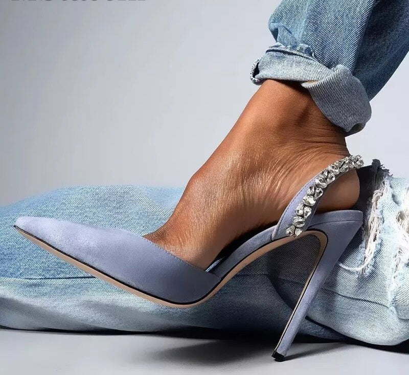 Ladies Shoes Elegant High Heels Stiletto Sandals Pointed Toe Crystal Wedding Shoes