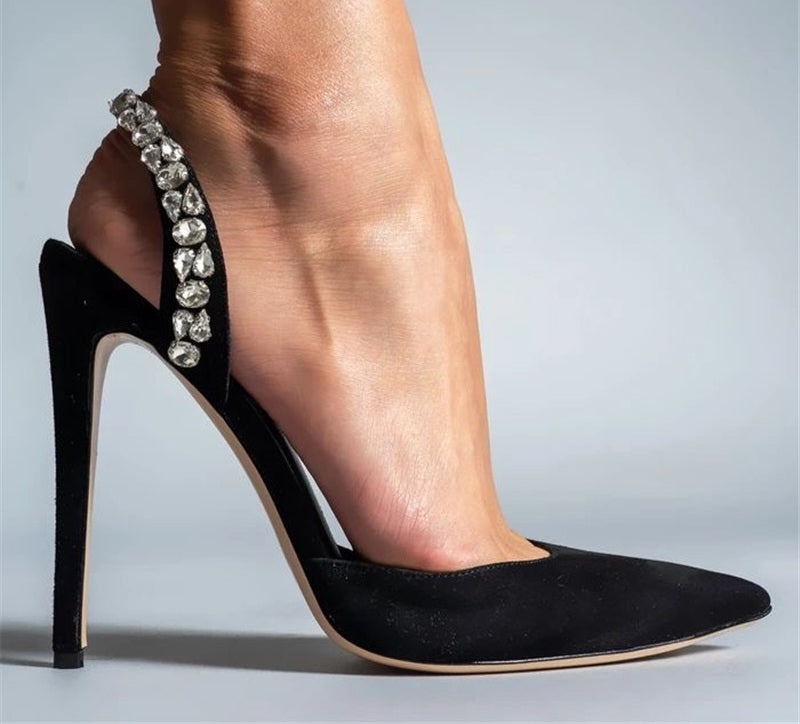 Ladies Shoes Elegant High Heels Stiletto Sandals Pointed Toe Crystal Wedding Shoes
