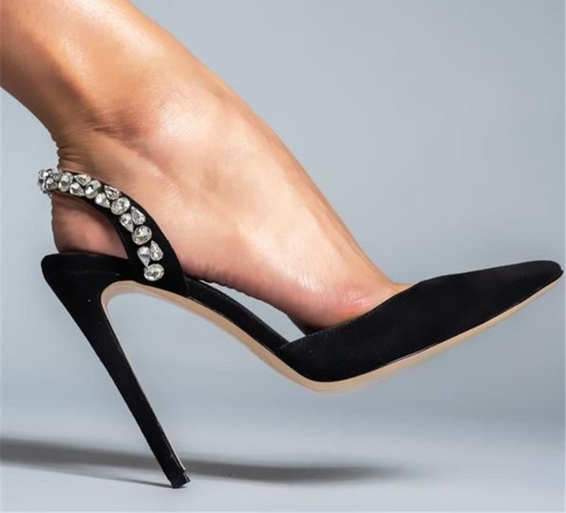 Ladies Shoes Elegant High Heels Stiletto Sandals Pointed Toe Crystal Wedding Shoes
