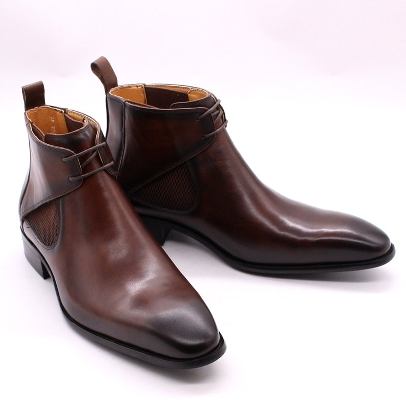 Mens Ankle Boots Genuine Leather Handmade Brown Chelsea Boots