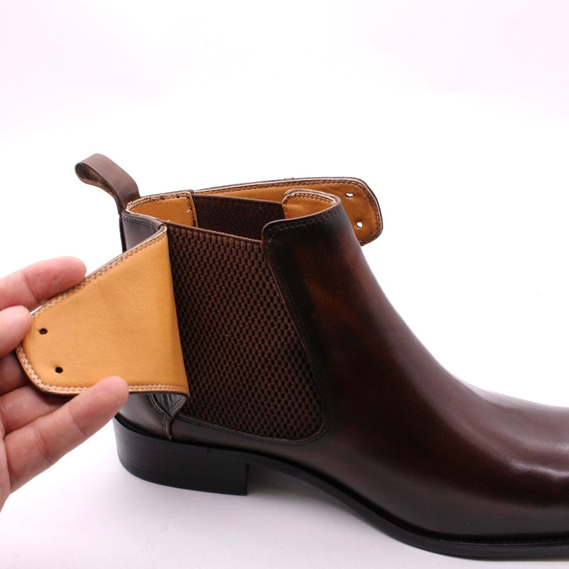Mens Ankle Boots Genuine Leather Handmade Brown Chelsea Boots