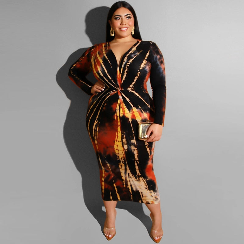 Plus Size Women Long Sleeve Bodycon Dresses