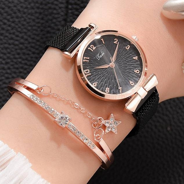 Women Magnetic Watch Ladies Sports Dress Pink Dial Wrist Watches