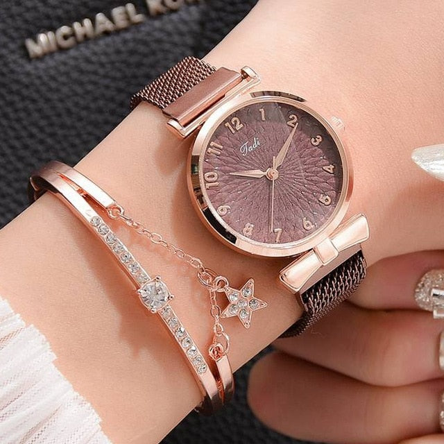 Women Magnetic Watch Ladies Sports Dress Pink Dial Wrist Watches