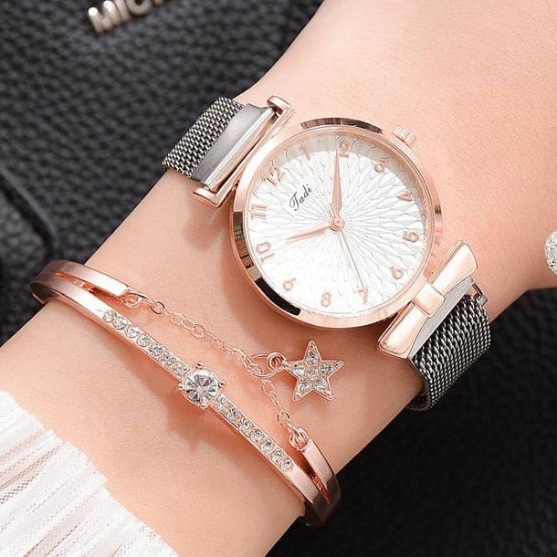 Women Magnetic Watch Ladies Sports Dress Pink Dial Wrist Watches
