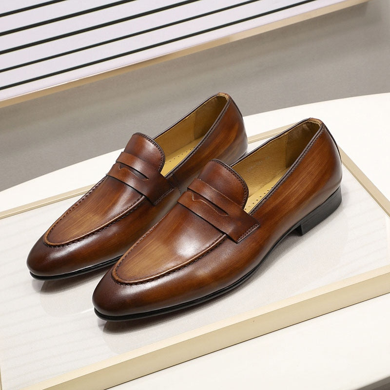 Genuine Leather Hand Painted Slip On Dress Shoes