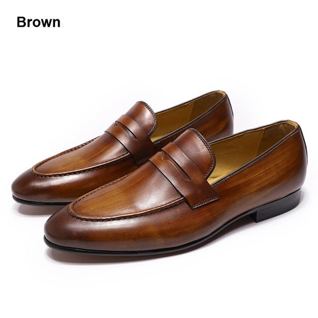 Genuine Leather Hand Painted Slip On Dress Shoes