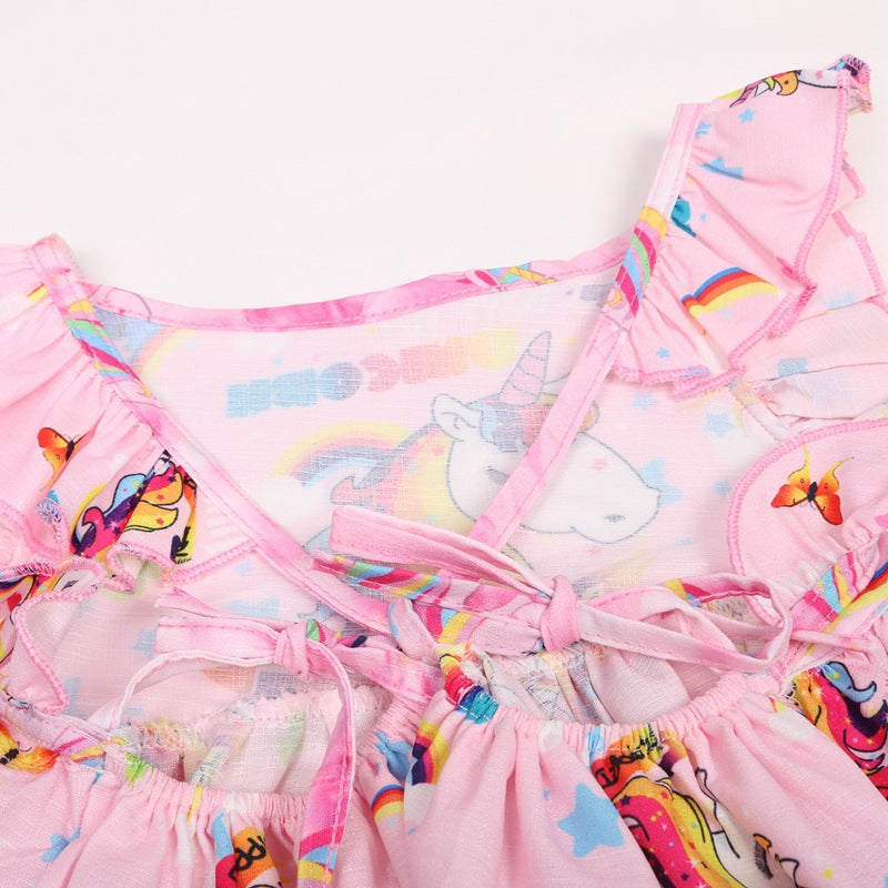 Kids Floral Rainbow Dress Unicorn Party Girls Princess Dresses