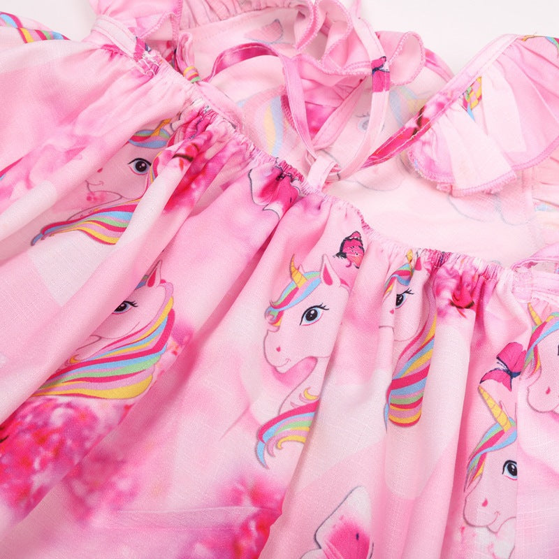 Kids Floral Rainbow Dress Unicorn Party Girls Princess Dresses