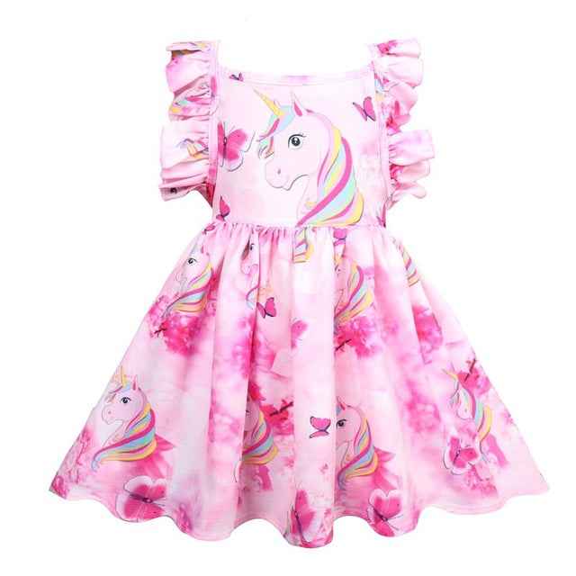 Kids Floral Rainbow Dress Unicorn Party Girls Princess Dresses