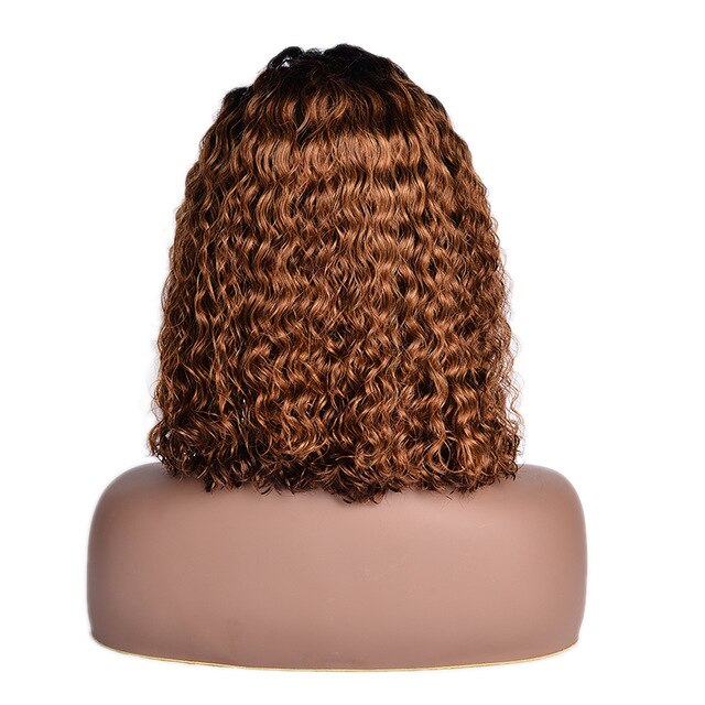 13*4 Ombre Brown Color Curly Human Hair Lace Front Pixie Cut Bob