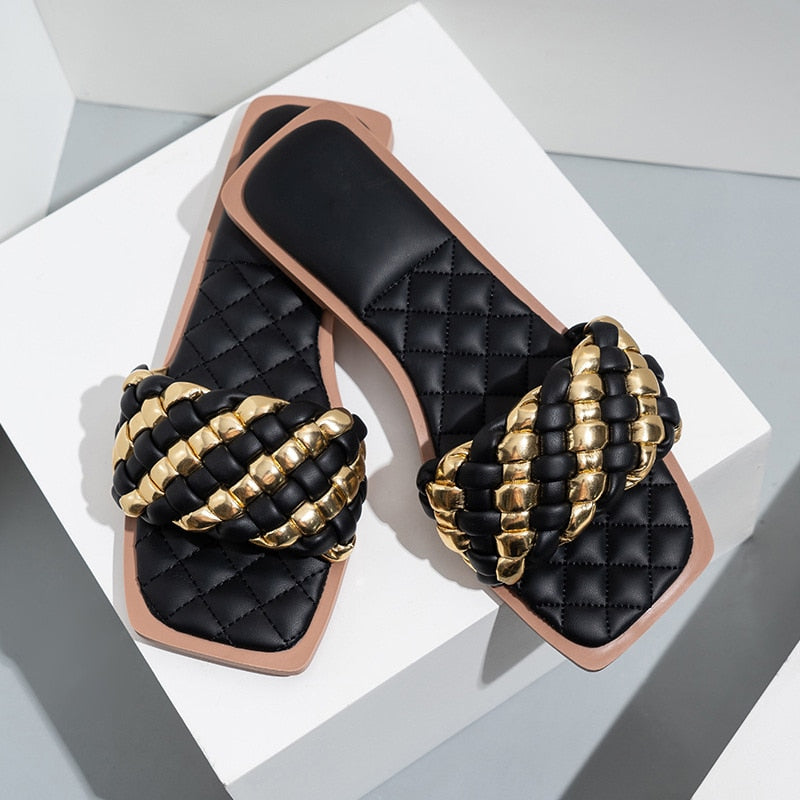 Slippers Slip On Slides Square Toe Casual Shoes