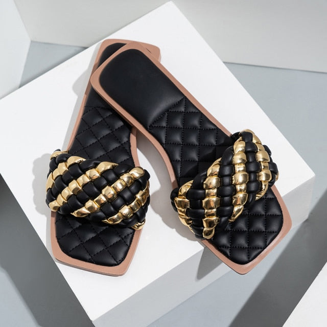 Slippers Slip On Slides Square Toe Casual Shoes