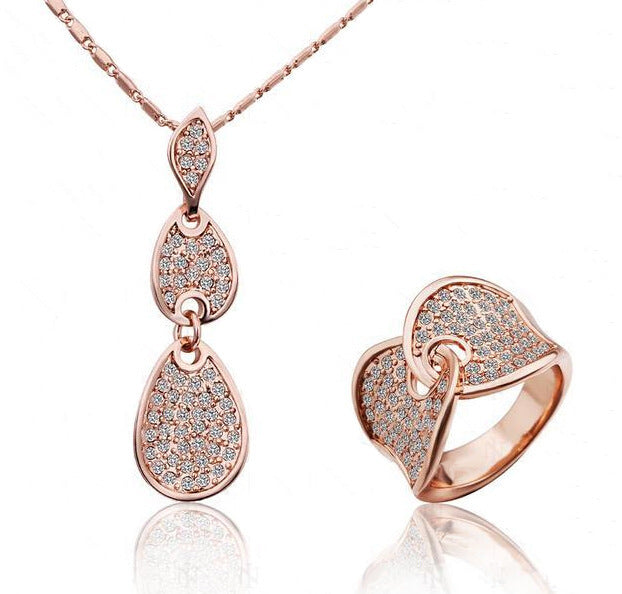 Crystal gold-color Noble Elegance Jewelry Necklace Earring ring Set