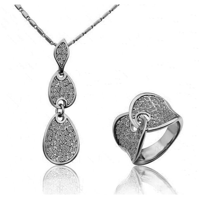 Crystal gold-color Noble Elegance Jewelry Necklace Earring ring Set