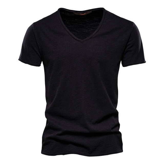 Men's 100% Cotton T-shirt V-neck Fashion Design Slim Fit