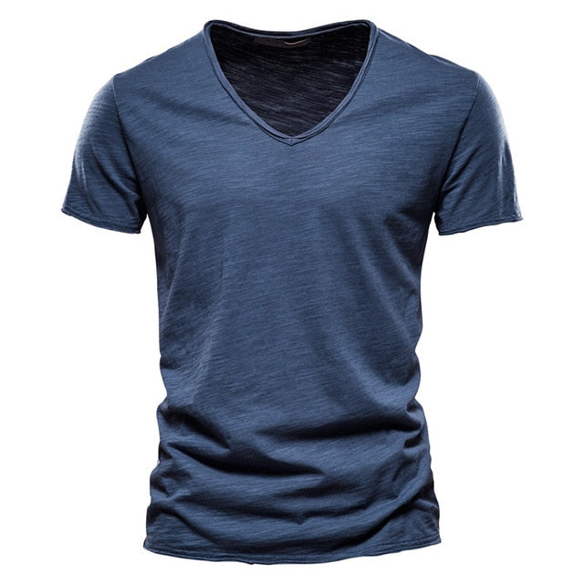 Men's 100% Cotton T-shirt V-neck Fashion Design Slim Fit