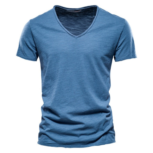 Men's 100% Cotton T-shirt V-neck Fashion Design Slim Fit