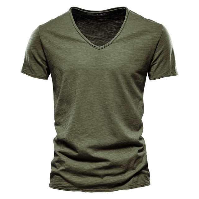 Men's 100% Cotton T-shirt V-neck Fashion Design Slim Fit