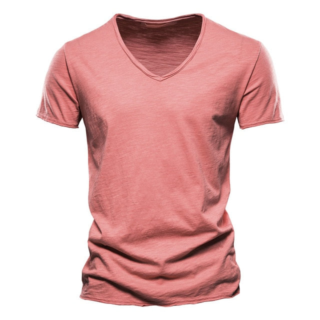 Men's 100% Cotton T-shirt V-neck Fashion Design Slim Fit