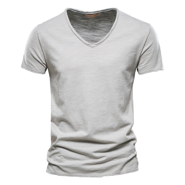 Men's 100% Cotton T-shirt V-neck Fashion Design Slim Fit