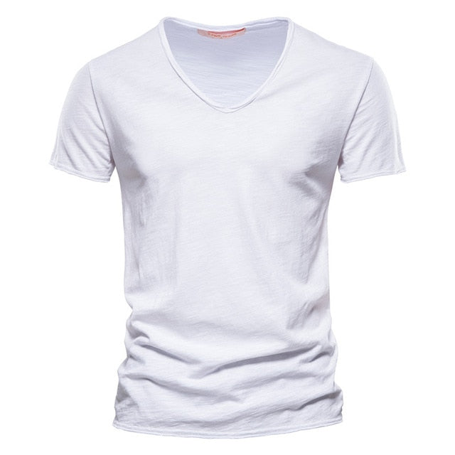 Men's 100% Cotton T-shirt V-neck Fashion Design Slim Fit