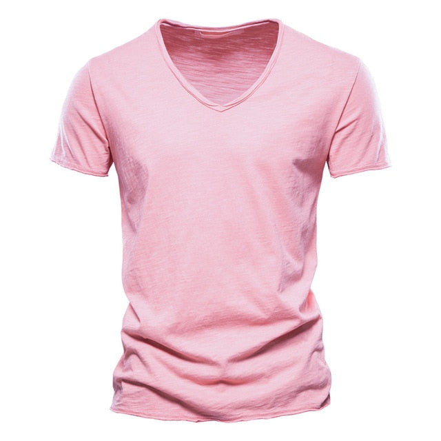 Men's 100% Cotton T-shirt V-neck Fashion Design Slim Fit
