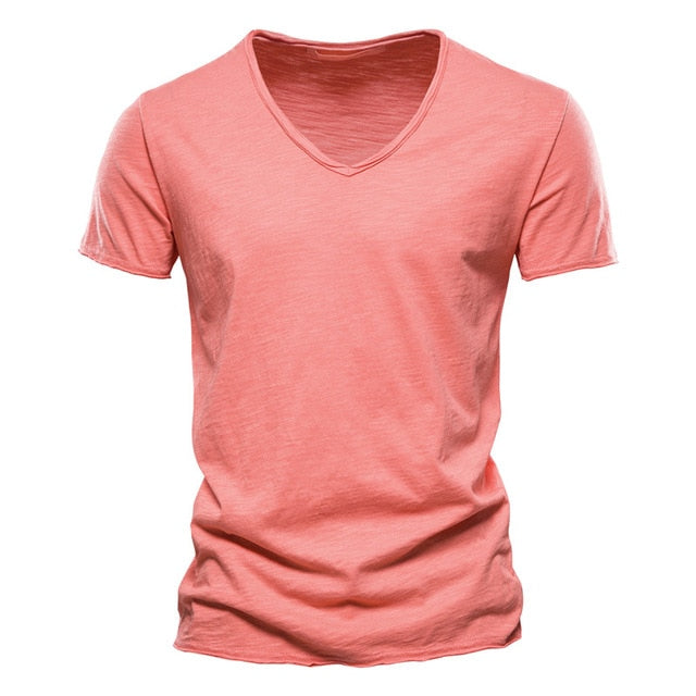 Men's 100% Cotton T-shirt V-neck Fashion Design Slim Fit