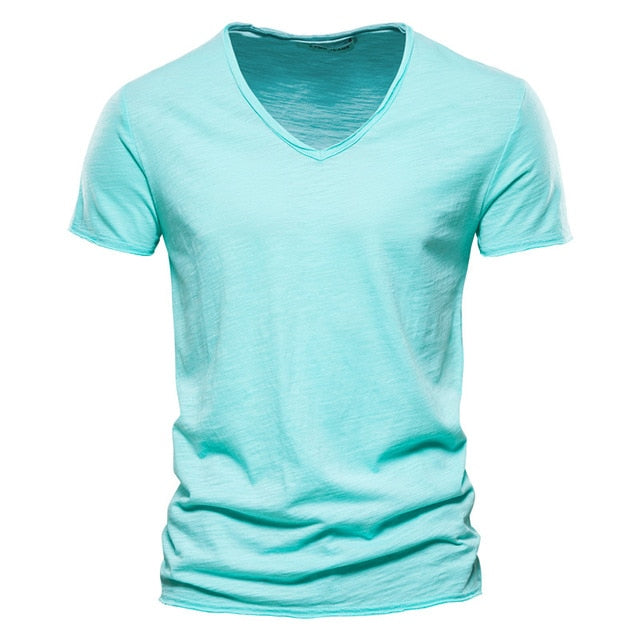 Men's 100% Cotton T-shirt V-neck Fashion Design Slim Fit