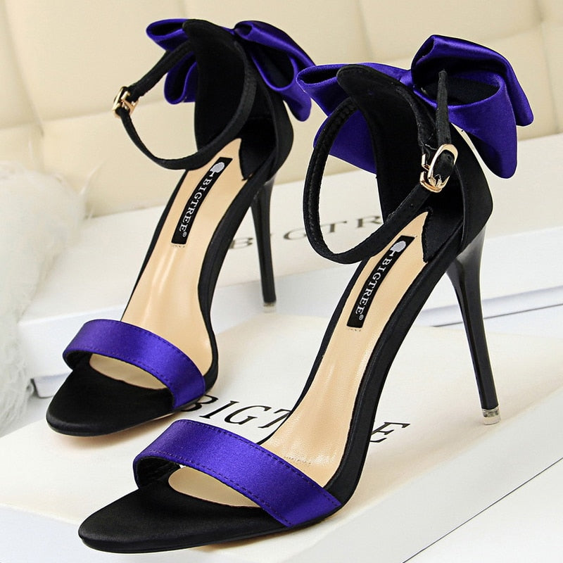 Women Heels Color Matching High Heels Bowknot Ladies Shoes