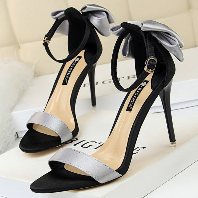 Women Heels Color Matching High Heels Bowknot Ladies Shoes