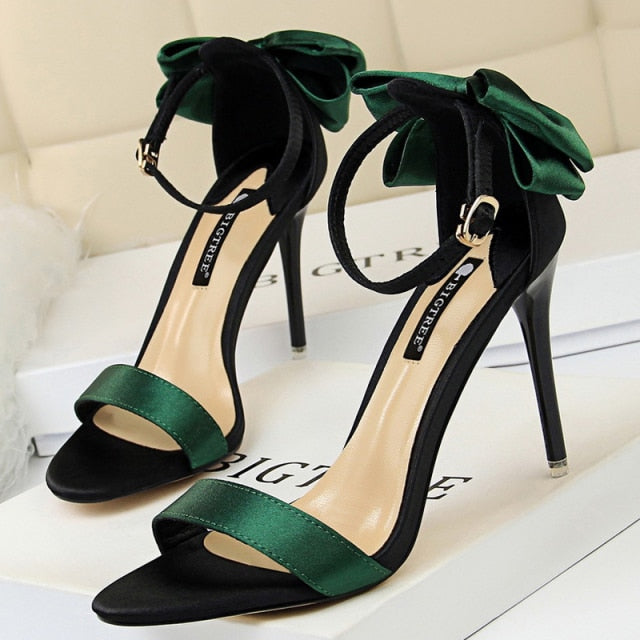 Women Heels Color Matching High Heels Bowknot Ladies Shoes