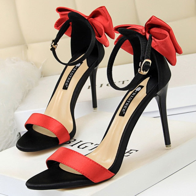 Women Heels Color Matching High Heels Bowknot Ladies Shoes